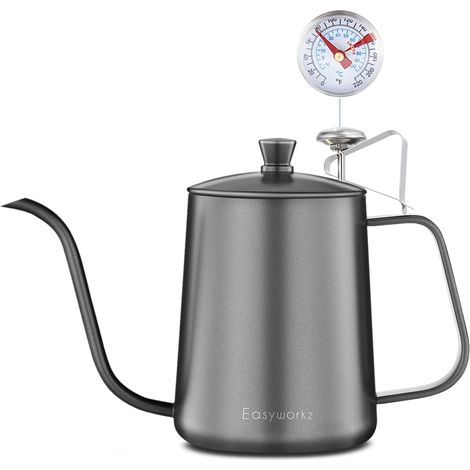 Schwanenhalskessel – 1 Stück – Edelstahl 304 – mit Thermometer – für Kaffee und Tee – 600 ml (1/5)