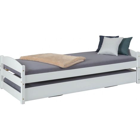 BRODI - Lit 90x200 cm Gigogne Vernis Blanc (1/5)