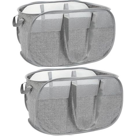 2er-Pack faltbare Wäschekörbe mit Mesh, 65L, grau (1/5)