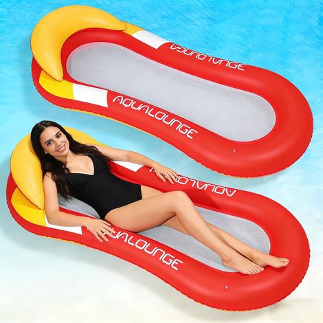 Bouee Piscine Matelas Gonflable pour Adultes, 4 in 1 Portable Hamac d'eau Gonflable, Fauteuil Gonflable de Bouée, Chaise Flottante pour Fêtes, Été, Plage, Lac, Aquatique(Rouge)