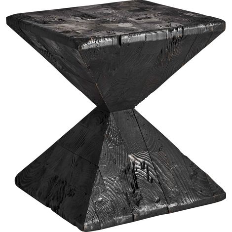 Table basse art déco en bois de pin recyclé finition noir naturel - Noir naturel bois recyclé (1/4)