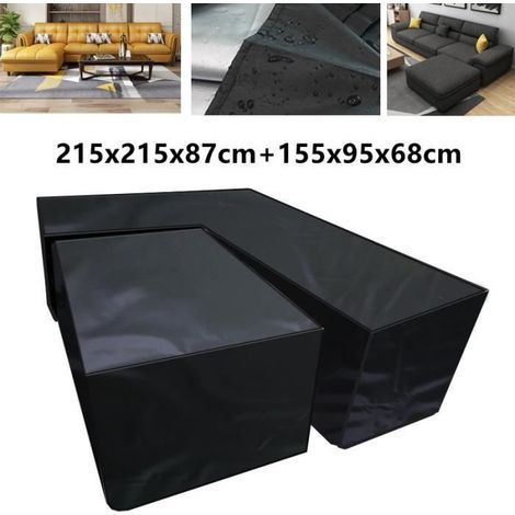 Protective cover for corner sofa and coffee table (215x215x87cm + 155x95x68cm) in 210D Oxford fabric.