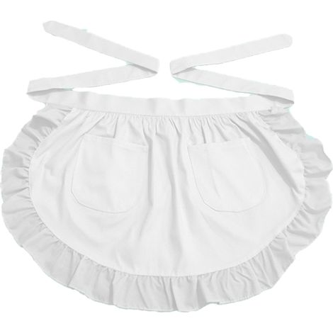 Short cotton lace apron, high-waisted pockets, 100% cotton, 1 piece