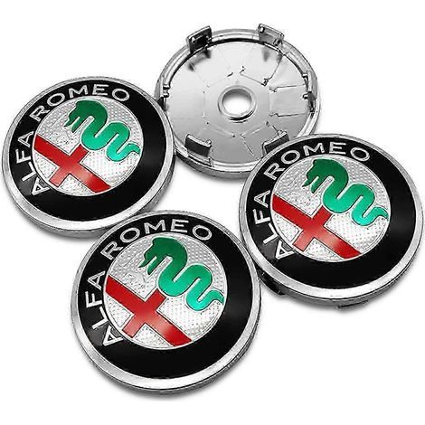 Enjoliveurs centraux argentés 4 pièces 60 mm/2,36 pouces pour jantes Alfa Romeo, compatibles avec le logo des enjoliveurs. (1/5)