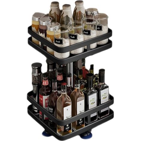 Étagère de rangement de cuisine rotative à 360 degrés, support pour épices, boîte de rangement pour huile, sel, sauce, vinaigre, support pour pots d'épices (1/5)