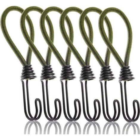 Paquete de 6 cuerdas elásticas con ganchos, cuerda elástica con ganchos de metal para amarre de lonas exteriores, bloqueo de carga para motocicletas (1/4)