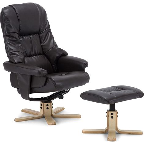 SORENTO REAL LEATHER BROWN SWIVEL RECLINER CHAIR w FOOT STOOL