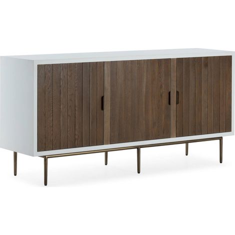 Buffet élégant blanc et orme chic - Blanc cassé avec touches bois foncé et doré (1/5)