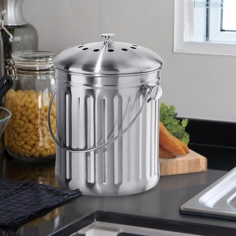 Poubelles à Compost,Compost Cuisine Anti-Odeurs avec Couvercle - Filtre couton Extra Inclus pour restes Alimentaires, Recyclage des déchets (1/5)