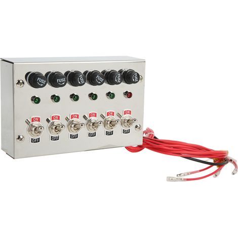 6-fach Wippschalterfeld, DC12V 24V 15A, mit Sicherungen, LED-Anzeigen, poliertem Edelstahl, für Rennwagen, Wohnmobile, LKWs (1/5)