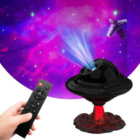Veilleuse projecteur d'étoiles en forme de soucoupe volante avec télécommande et minuterie, LED (blanc chaud) (1/4)