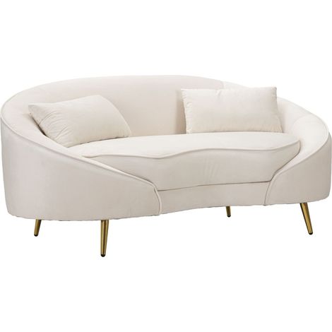 Divanetto 2 posti Oslo in velluto crema con gambe dorate (1/5)