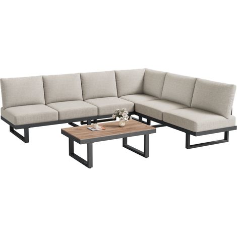 Ensemble de meubles de jardin, ensemble de fauteuils lounge de jardin, canapé d'angle, lit de détente d'extérieur, table basse, transformable en lit de repos, acier galvanisé, gris beige