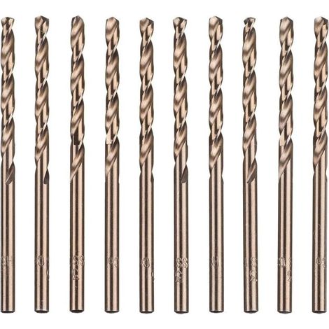 Lot de 10 forets hélicoïdaux en acier rapide M35 HSS or cobalt pour perceuses métriques à haute vitesse 3 mm x 63 mm pour perçage des Acier inoxydable et métal (1/5)
