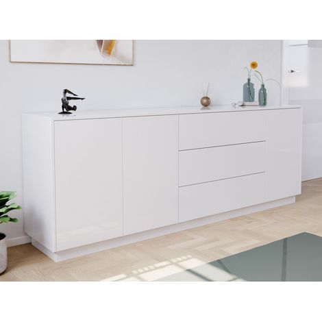 Sideboard Silia B stehend 200cm 3 Türen 3 Pushauszüge Weiß Hgl (1/5)