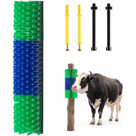 Mophorn Spazzola Grattatrice per Bestiame, 1 Pezzo, con Rullo e 4 Viti, 430 x 190 mm, Colore Verde e Blu, Ideale per Massaggio, Toelettatura e Sollievo dal Prurito di Capre, Bovini, Pecore e Maiali (1/5)