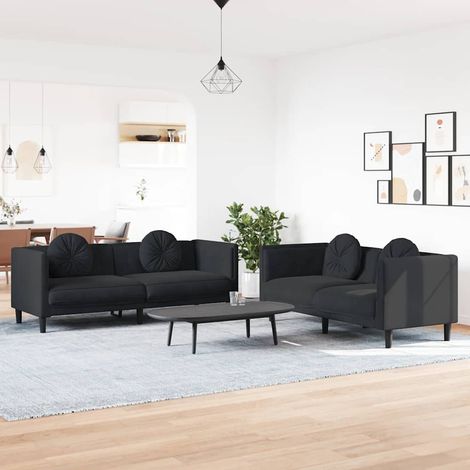 Ensemble de 2 canapés en velours noir avec coussins, 2 et 3 places - PANGIVO (1/5)