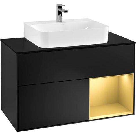 V&B Waschtischunterschrank Wandbeleuchtung Finion 100, Pl bla m, Reg re gol m, bla m Lac (1/2)