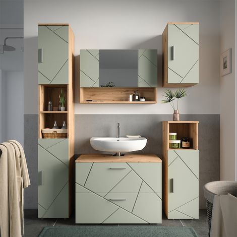 Set di mobili da bagno Irma, Verde salvia, 5 parti, Vicco