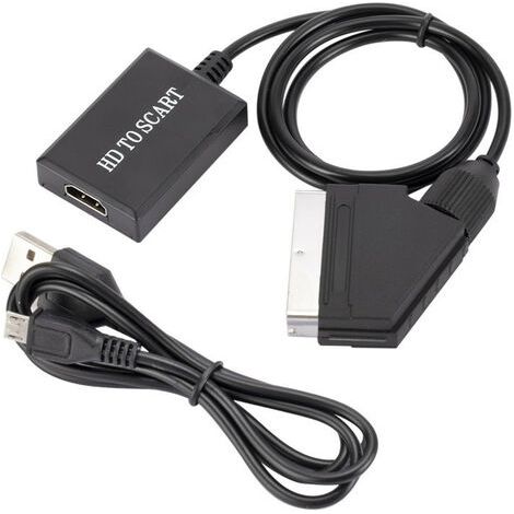 HDMI-Scart-Adapter mit HDMI- und Scart-Kabeln, HDMI-zu-Scart-Konverter, kompatibel mit NTSC/PAL für PS4 Sky HD Blu-Ray-Player HDTV STB (1/5)