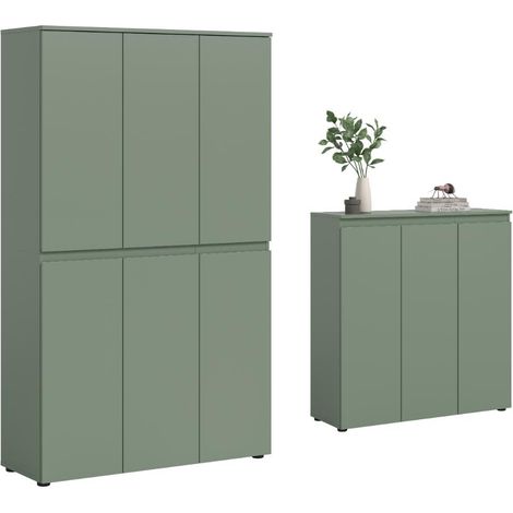 Scarpa Schlafzimmer-Set Kleiderschrank und Sideboard, 9 Türen staubgrün.