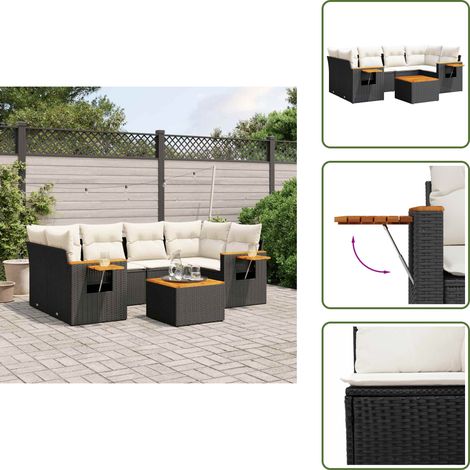 Salon de jardin 7 pcs avec coussins noir résine tressée - Ensemble Salon De Jardin - Meuble Extérieur - Jardin Design - Mobilier De Jardin - Set Salon De Jardin (1/5)