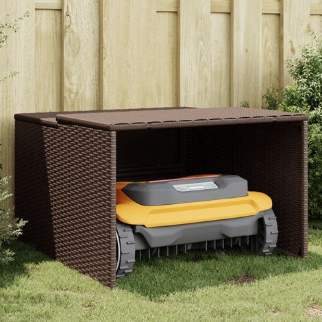 Garage pour robot tondeuse marron 86x90x52-57 résine tressée