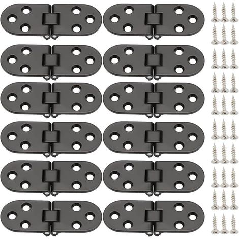 12 Pcs Zinc Alloy Folding Hinges with 180 Degree Round Edge for Folding Door Furniture Table Cabinet - Black