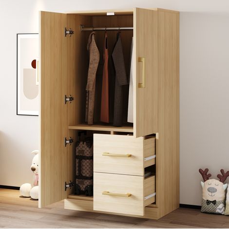 Armadio 70 x 40 x 135 cm a doppia anta, 2 cassetti e vano contenitore, legno OKMYHOME (1/5)