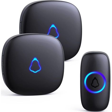 Sonnette Sans Fil Exterieur Etanche, Doorbell Avec 2 Récepteurs + 1 Émetteur À Pile, 58 Mélodies Carillon, 5 Niveaux Volume 120 dB, LED, 300m Longue Portée Sonette Pour Maison,Appartement, Noir (1/5)