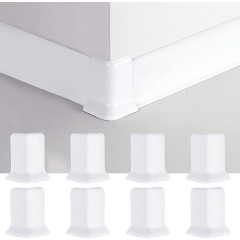 INCREWAY Lot de 8 blocs d'angle pour plinthe auto-adhésifs en matériau ABS, blanc pour angles extérieurs, connecteur mural pour bord de mur (1/4)