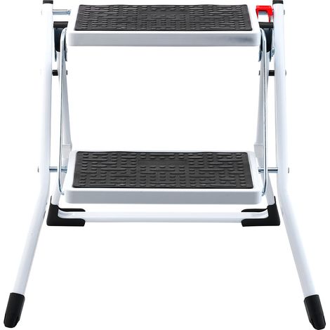 Mophorn Trittleiter mit 2 Stufen, 150 kg Tragkraft, klappbar, ergonomischer Hocker aus Stahl mit Anti-Rutsch-Pedal, ideal für Haushalt, Küche, Büro und Wohnmobile