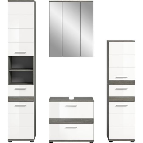 Ensemble salle de bain 4 meubles décor gris et blanc brillant - TWYNI (1/4)