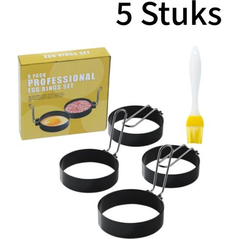 Ensemble de 5 moules à œufs ronds - Anneaux à œufs au plat - Cuisson antiadhésive des œufs - Acier inoxydable - Sans poignée - Différentes tailles - Couleur acier inoxydable (1/5)