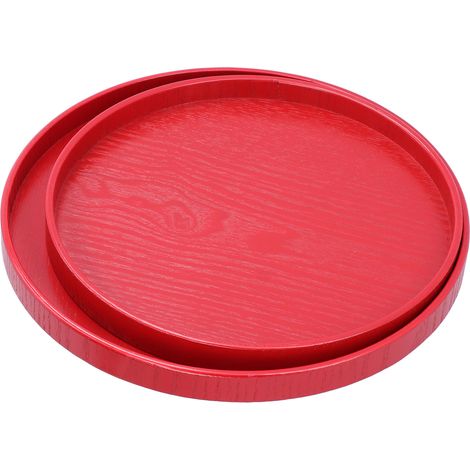 Plateau rond rouge (24 cm + 27 cm de diamètre) pour le thé, les services à thé, les tasses à thé, le plateau à fruits japonais et le plateau à dessert. (1/5)