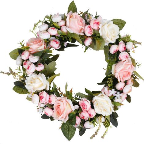 Ghirlanda di rose artificiali per porta d'ingresso, matrimonio, giardino, camino, uso interno o esterno, 35 cm (1/4)