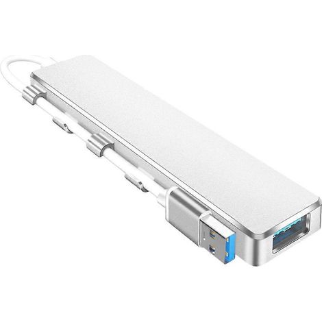 Hub USB 4 ports pour ordinateur portable, adaptateur d'extension et de transfert pour une utilisation au bureau ou à la maison-11.45x2.6cm-Silver (1/4)