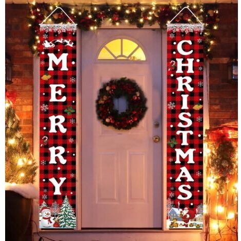 Pair Décorations de Noël Bannière Joyeux Noël Panneau de porte de porche de Noël Bannière de bienvenue pour mur Décoration de fête à domicile Décorations de Noël Intérieur Extérieur