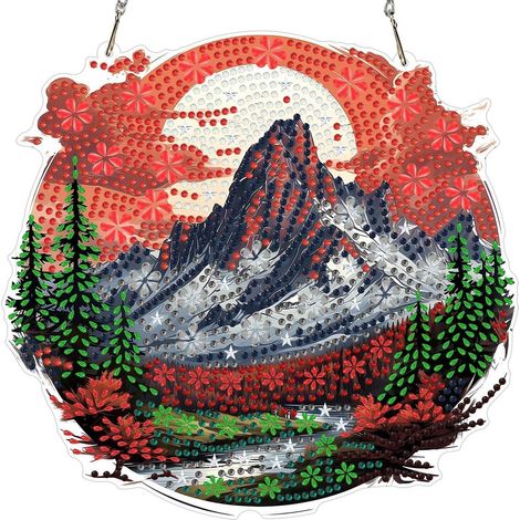 Diamantmalerei Fensterbild Bergsee, doppelseitig, zum Aufhängen, 20x20cm (1/4)