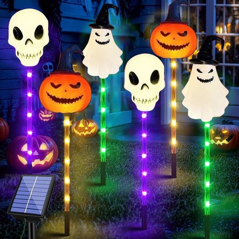 Guirlande Solaire Halloween,Deco Halloween Exterieur Solaire,Citrouille Halloween Exterieur-Lampe Citrouille,Fantômes, Crâne-Étanches,pour L'éclairag (1/4)