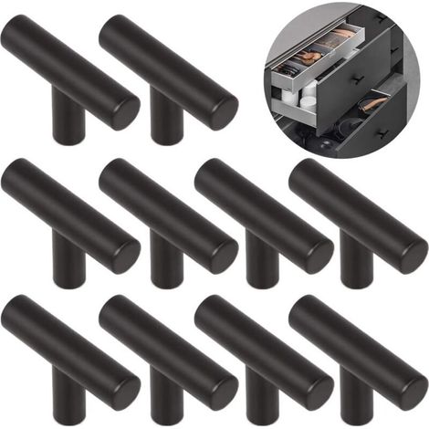 10 Pièces T Alliage Poignée Brossé Facile Poignées Porte D'armoire Meubles Monotrou Alliage Solide Durable, pour Tiroirs, Armoires, Placard, Armoires Chaussures, Tables Chevet—Noir Sable (1/3)