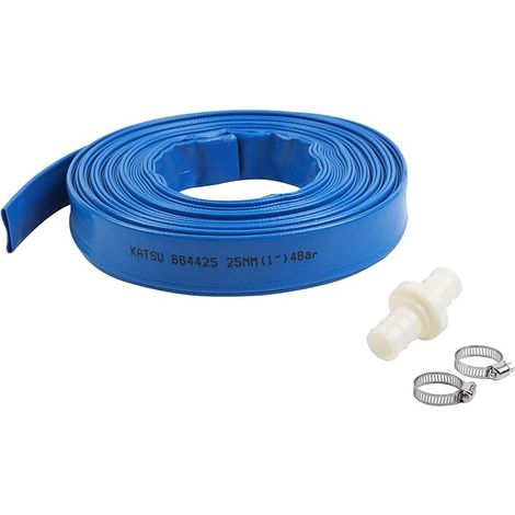 Manguera de Descarga Layflat 20m x 25mm con 2 Clips y Conector Compatible con Bombas Sumergibles y Bombas de Agua para Drenaje Estanque Riego de Jardín Piscina Azul 664425 (1/5)