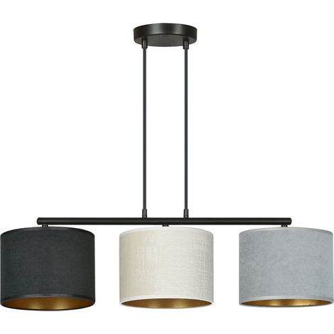 Lampada a Sospensione Hilde, Acciaio verniciato a polvere, Tessuto, Nero, Grigio, Bianco, 72x100x18 cm