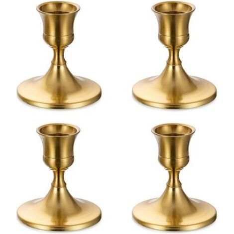 Candelabro pequeño dorado para lámpara de araña - Juego de 4 candelabros decorativos de metal para bodas, ideales para velas cilíndricas, decoración navideña para el hogar, calendario de adviento y ce (1/5)