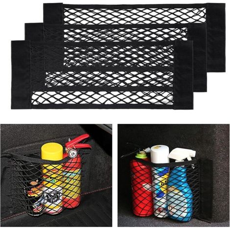 Filet organisateur de coffre de voiture, [lot de 3 60x25cm], sac organisateur de coffre de voiture avec Velcro élastique. (1/4)