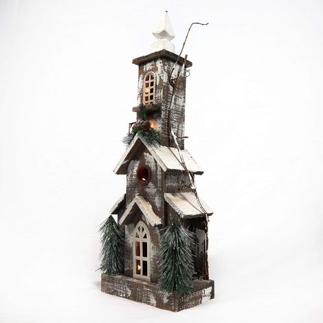 Wooden House Warm White Bulb 15x10x52H CM (1/4)