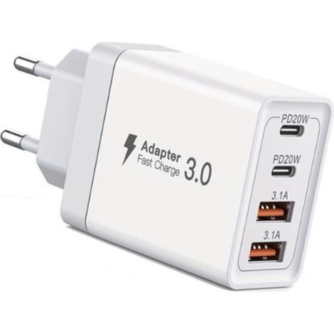 Chargeur USB C 40W Multiport Rapide, Prise USB Chargeur, Adaptateur Secteur pour Téléphones, Compatible iPhone, Samsung, iPad, Appareils Android Compact, Sécurisé, Idéal pour Voyage