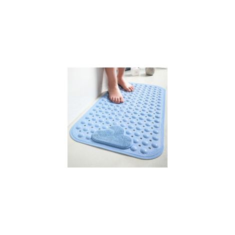 Trimec – Tapis de douche antidérapant 80 x 50 cm – Ventouses puissantes – TPE bleu clair – Trous d'évacuation pour séchage rapide