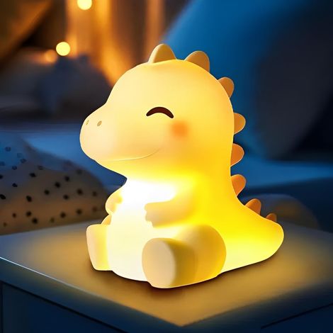 Veilleuse Bébé Dino, Rechargeable, 4 Bruits Blancs, en Silicone 4 Bruits Blancs, Minuterie de 30 min, Silicone Souple, 3 Niveaux de Luminosité Réglables, Cadeaux pour Garçon Fille (1/5)