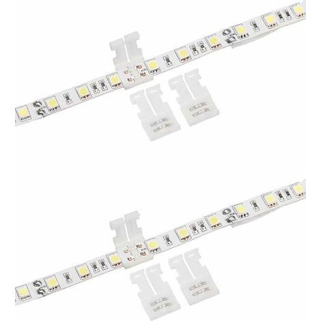 4x Connecteur rapide double droit à 2 broches pour ruban LED blanc 12V 24V Clip Fixation Raccord Accessoire Finition Eclairage Placard Dressing, pour ruban 10mm (1/2)